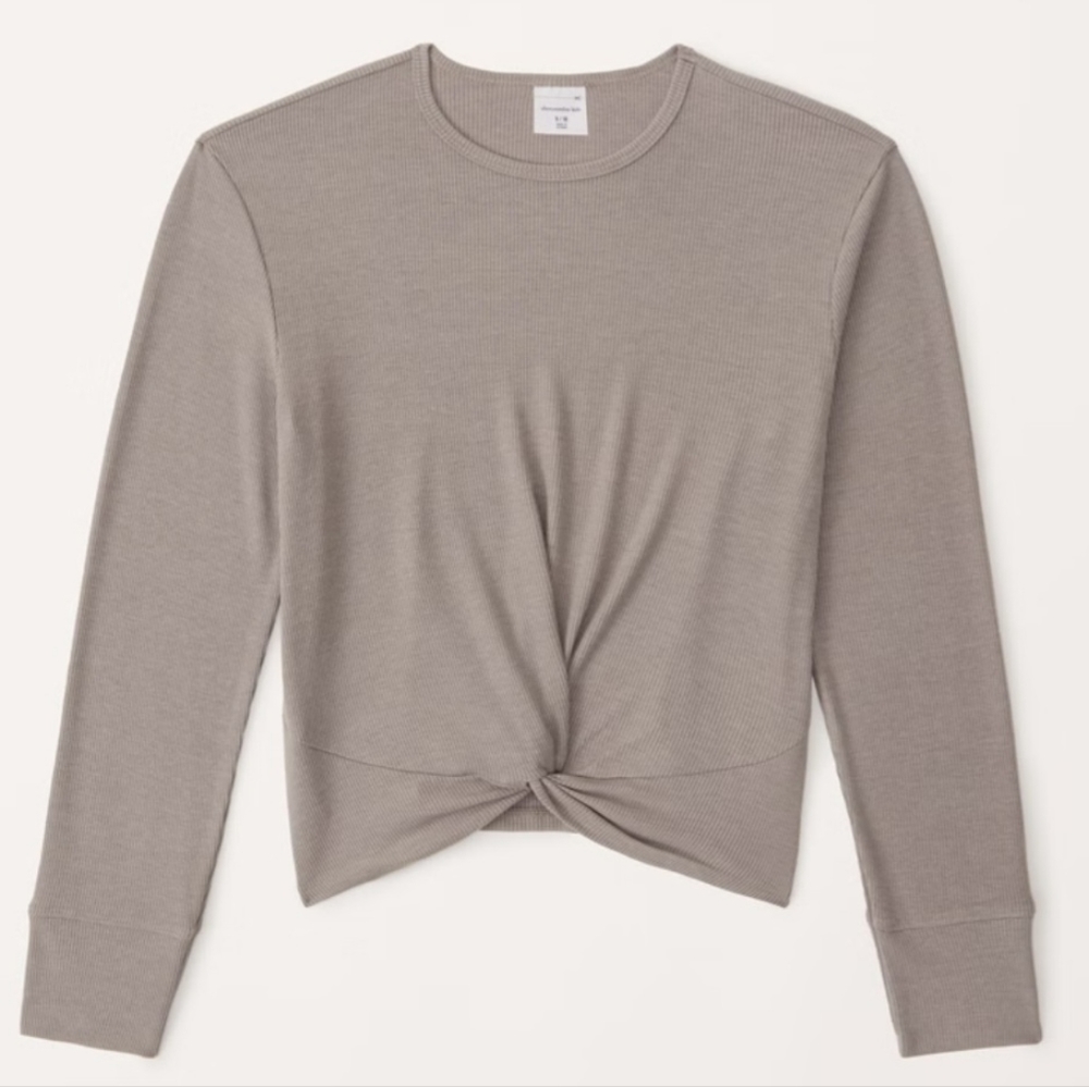 NWT Abercrombie & Fitch Kids Long-sleeve twist-front rib tee in Taupe Size 11-12